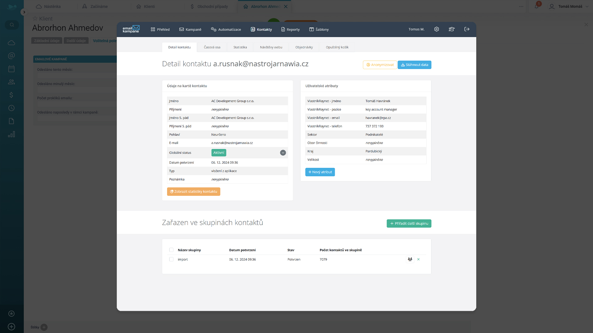 Statistiky kampaní na kartě klienta v Raynetu